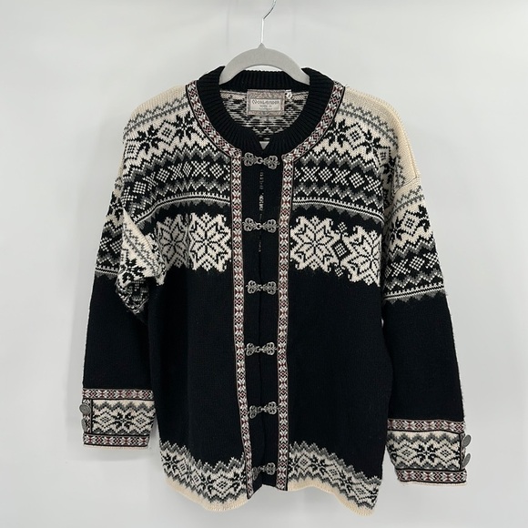 Norlender Black & White Fair Isle Wool Sweater Size Small - Picture 1 of 12